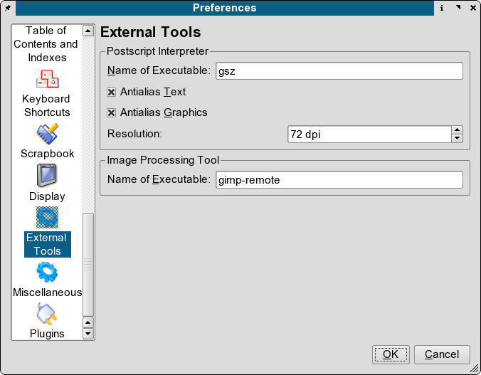 Scribus External Tools Preferences